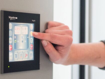 PLC Touchscreen panel. Scada. Industry 4.0.