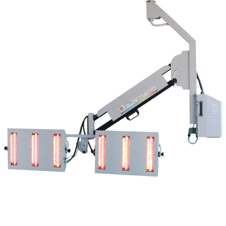 Infrared dryer con rail system. Digital touchscreen controls. Efficiency and operator protection.