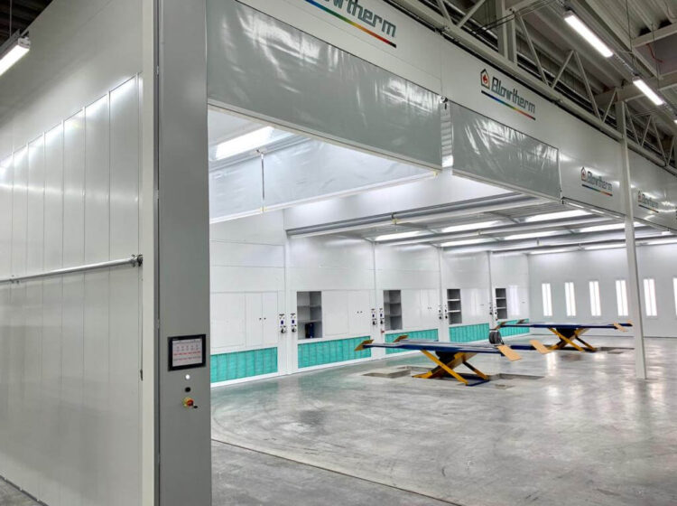 multi-function body finishing shop preparation bays (6) Rational vehicle body shop. Multi-zone PLC controls. Ergonomic cabinets and cupboards. Motorized curtains.